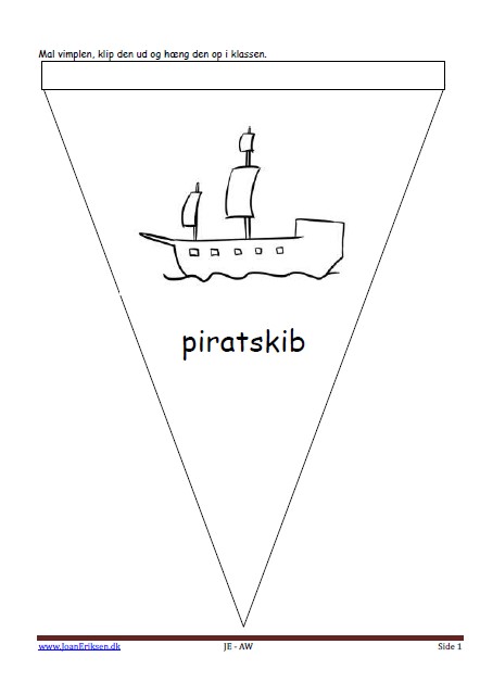 Vimpel til ophængning i klasseværelset. Undervisning i temaet pirater og sørøver.