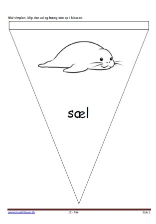 Vimpel til ophængning i klasseværelset. Undervisning i temaerne havdyr og Grønland.