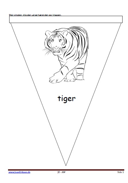 Vimpel til ophængning i klasseværelset. Undervisning i temaerne zoologisk have, pattedyr. og vilde dyr