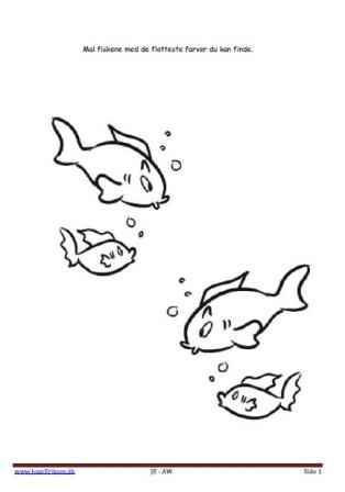 Maleside til brug i undervisningen til temaerne fisk og havdyr, havet.