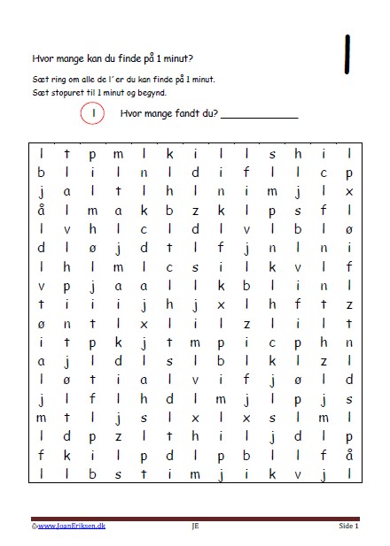 Sjov elevopgave til undervisningen. Hvor mange bogstaver kan du tælle på et minut. Bogstavsgenkendelse.