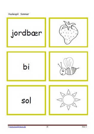 Memory / huskespil til undervisningen i dansk og temaet sommer.