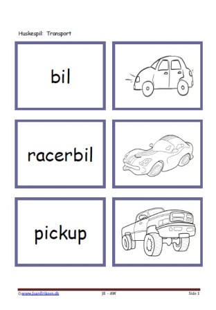 Memory / huskespil til undervisningen i dansk og temaet transport.