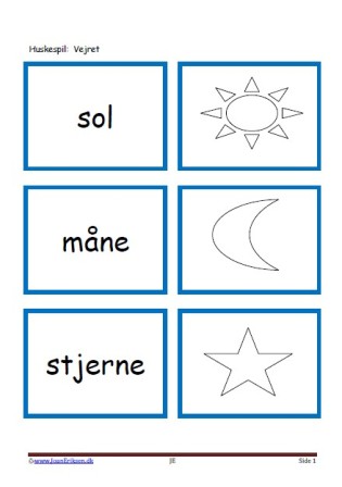 Memory / huskespil til undervisningen i dansk og temaet vejret.