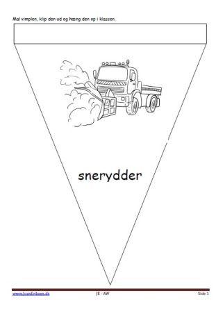 Vimpel til ophængning i klasseværelset. Undervisning i temaerne vinter og transport.