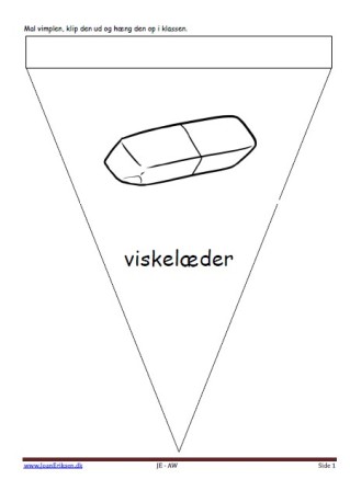 Vimpler der males, klippes ud og hænges op i klassen. Kan bruges til undervisning i temaet skole.