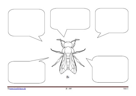 Skriveark med talebobler til undervisning i insekter. Bi