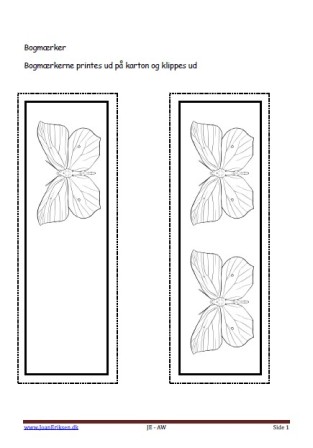 Bogmærker der kan males eller farvelægges, Undervisning i billedkunst og temaerne Insekter og skoven.