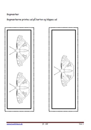 Bogmærker der kan males eller farvelægges, Undervisning i billedkunst og temaerne Insekter og skoven.