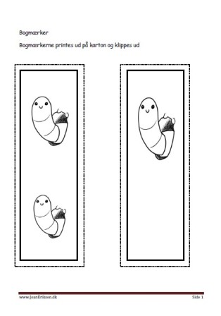 Bogmærker der kan males eller farvelægges, Undervisning i billedkunst og temaerne Krybdyr og smådyr, skoven.