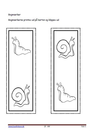 Bogmærker der kan males eller farvelægges, Undervisning i billedkunst og temaerne Krybdyr og smådyr, skoven.