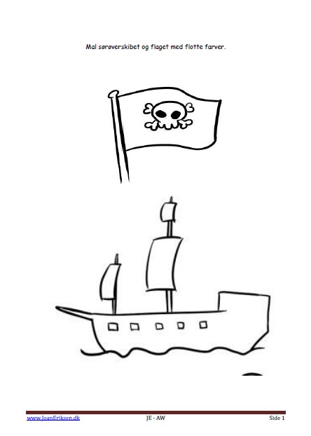 Maleside til brug i undervisningen til temaerne Pirater og sørøver.