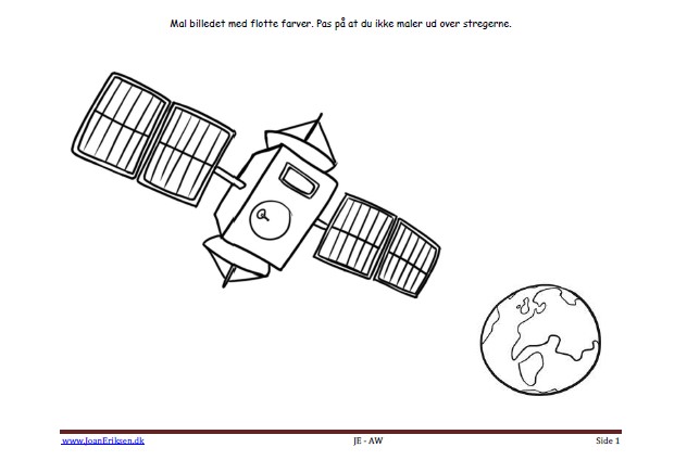 Maleside til brug i undervisningen til temaerne rummet. Satellit