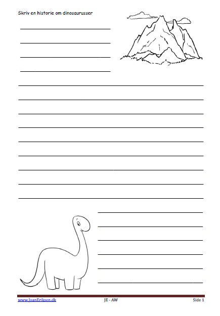 Skrivløs ark. Børnestavning til Indskoling og mellemtrin med temaet dinosaurus.