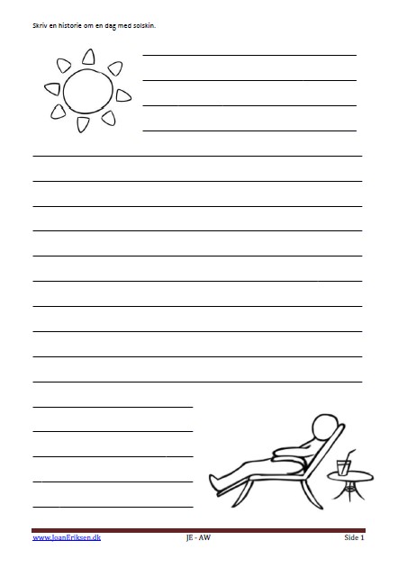 Skrivløs ark. Børnestavning, Indskoling, mellemtrin, sommer og sol