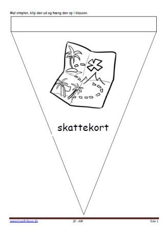 Vimpel til ophængning i klasseværelset. Undervisning i temaerne pirater og sørøver og eventyr