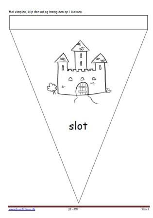 Vimpel til ophængning i klasseværelset. Undervisning i temaerne eventyr og bolig.