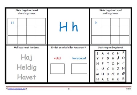 5 elev opgaver til træning af dagens bogstaver.
