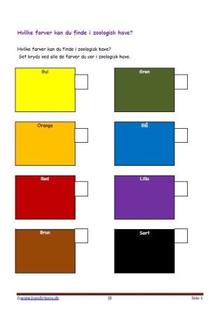 Opgaver til undervisning i udeskole og på tur. Farver i zoologisk have.
