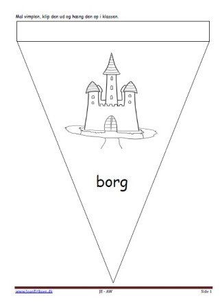 Vimpel til ophængning i klasseværelset. Undervisning i temaerne eventyr og bolig.