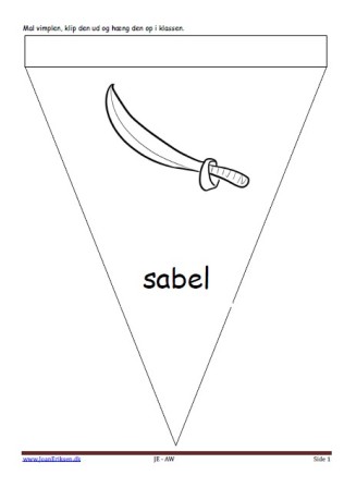 Vimpel til ophængning i klasseværelset. Undervisning i temaet pirater og sørøver.