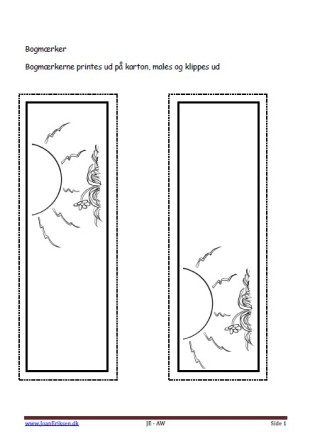 Bogmærker der kan males eller farvelægges, Undervisning i billedkunst og temaet sommer, mennesket, vejret.