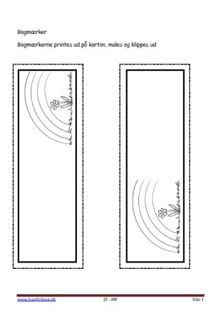 Bogmærker der kan males eller farvelægges, Undervisning i billedkunst og temaet sommer, efterår, mennesket, vejret.