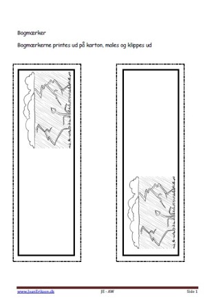 Bogmærker der kan males eller farvelægges, Undervisning i billedkunst og temaet efterår, mennesket, vejret.
