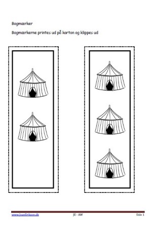 Bogmærker der kan males eller farvelægges, Undervisning i billedkunst og temaet cirkus.