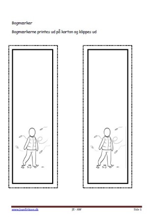 Bogmærker der kan males eller farvelægges, Undervisning i billedkunst og temaet efterår, mennesket, vejret.