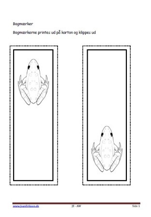 Bogmærker der kan males eller farvelægges, Undervisning i billedkunst og temaerne Krybdyr og smådyr. skoven. sø og å.
