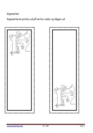 Bogmærker der kan males eller farvelægges, Undervisning i billedkunst og temaerne skole, i parken.