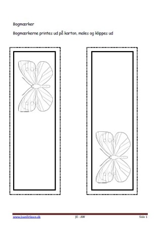 Bogmærker der kan males eller farvelægges, Undervisning i billedkunst og temaerne insekter, sommerfugle, Kålsommerfugl.