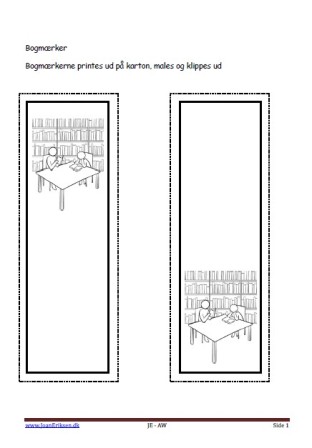 Bogmærker der kan males eller farvelægges, Undervisning i billedkunst og temaerne skole, erhverv. bibliotek.