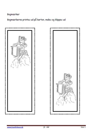Bogmærker der kan males eller farvelægges, Undervisning i billedkunst og temaerne Snerydder, vinter, transport.