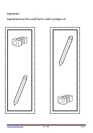 Bogmærker der kan males eller farvelægges, Undervisning i billedkunst og temaerne skole, blyant, spiser.