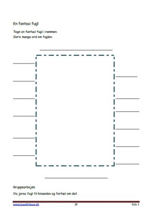 Elevopgave til undervisningen i dansk. Tegn et fantasidyr og skriv ord om dyret.