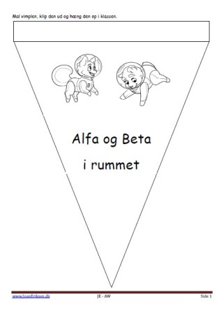 Vimpel til ophængning i klasseværelset. Undervisning i temaet Alfa og Beta. og rummet.