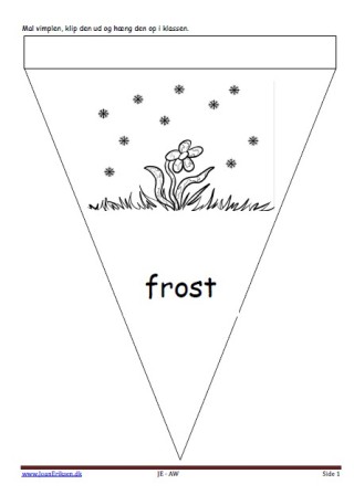 Vimpel til ophængning i klasseværelset. Undervisning i temaerne. Vejret, Vinter og blomster.