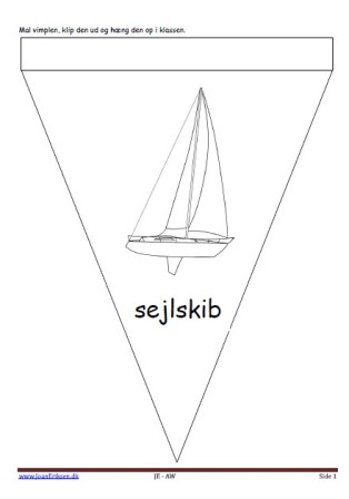 Vimpel til ophængning i klasseværelset. Undervisning i temaerne. Transport, havet.