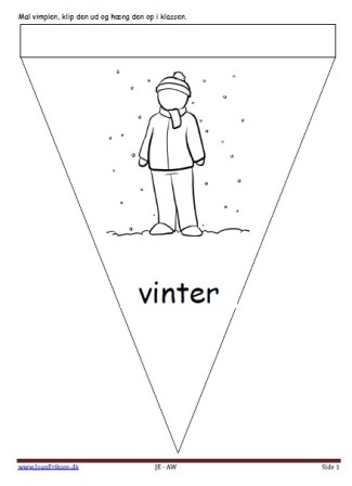 Vimpel til ophængning i klasseværelset. Undervisning i temaet. Vinter, mennesket.