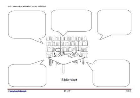 Beskriv med talebobler. Skriveark til undervisning i skolen. Faglitteratur og børnestavning. Bibliotek.