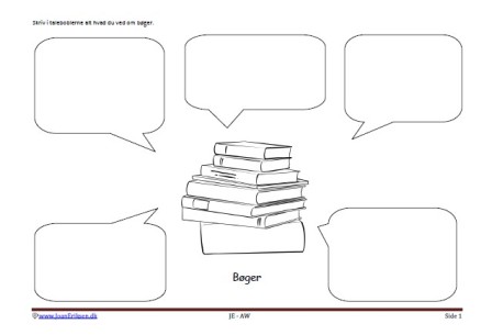 Beskriv med talebobler. Skriveark til undervisning i skolen. Faglitteratur og børnestavning. Skole,