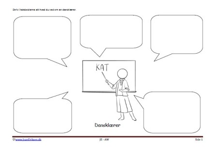 Beskriv med talebobler. Skriveark til undervisning i skolen. Faglitteratur og børnestavning. Skole, erhverv.