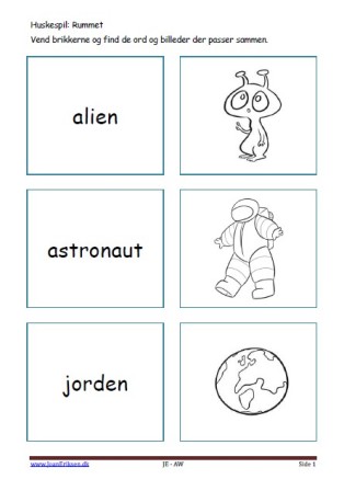 Huskespil, memory til undervisningen i indskolingen og mellemtrinnet. Rummet.