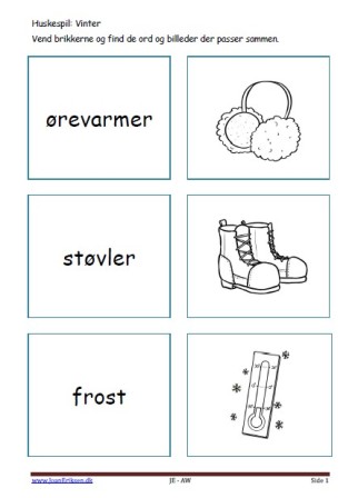 Huskespil, memory til undervisningen i indskolingen og mellemtrinnet. Vinter