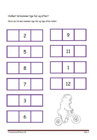 Hvilket tal før og efter. Elevopgave med taltræning til matematikundervisningen.