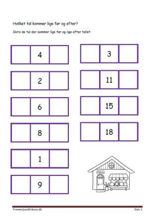 Hvilket tal før og efter. Elevopgave med taltræning til matematikundervisningen.