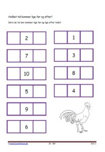 Hvilket tal før og efter. Elevopgave med taltræning til matematikundervisningen.