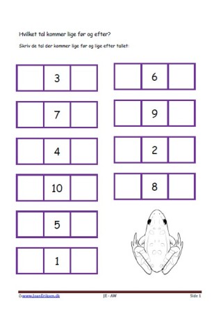 Hvilket tal før og efter. Elevopgave med taltræning til matematikundervisningen.